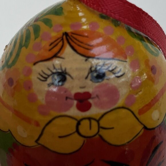 Matryoshka Wooden Doll Egg Hand Painted Babushka Russia Christmas Ornament - Picture 8 of 9